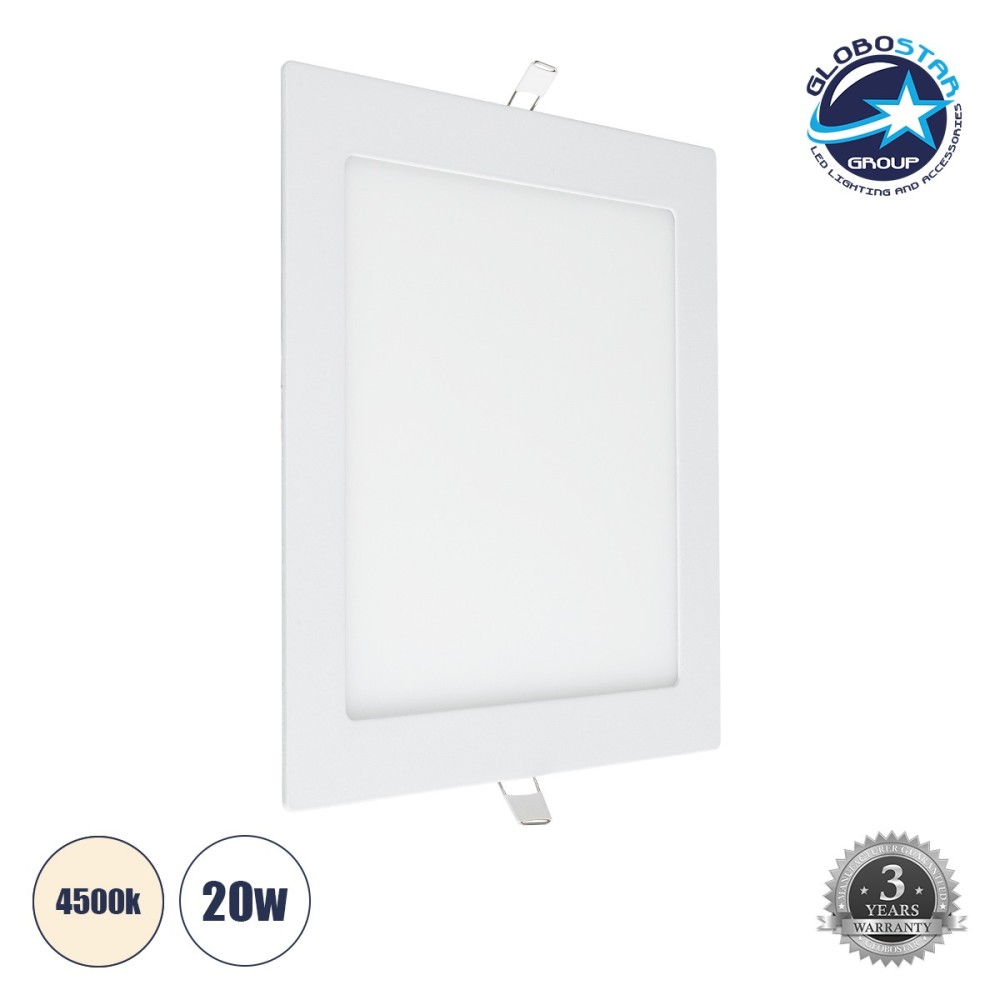 GLOBOSTAR® PANELO 60198 Χωνευτό Panel Οροφής LED 20W 2120lm 120° AC 220-240V IP20 Φυσικό Λευκό 4500K - Lumileds SMD Chip & TÜV SÜD Driver - Λευκό Γαλακτερό - Μ22.5 x Π22.5 x Υ1.9cm - Q20 x 20cm - 3 Χρόνια Εγγύηση